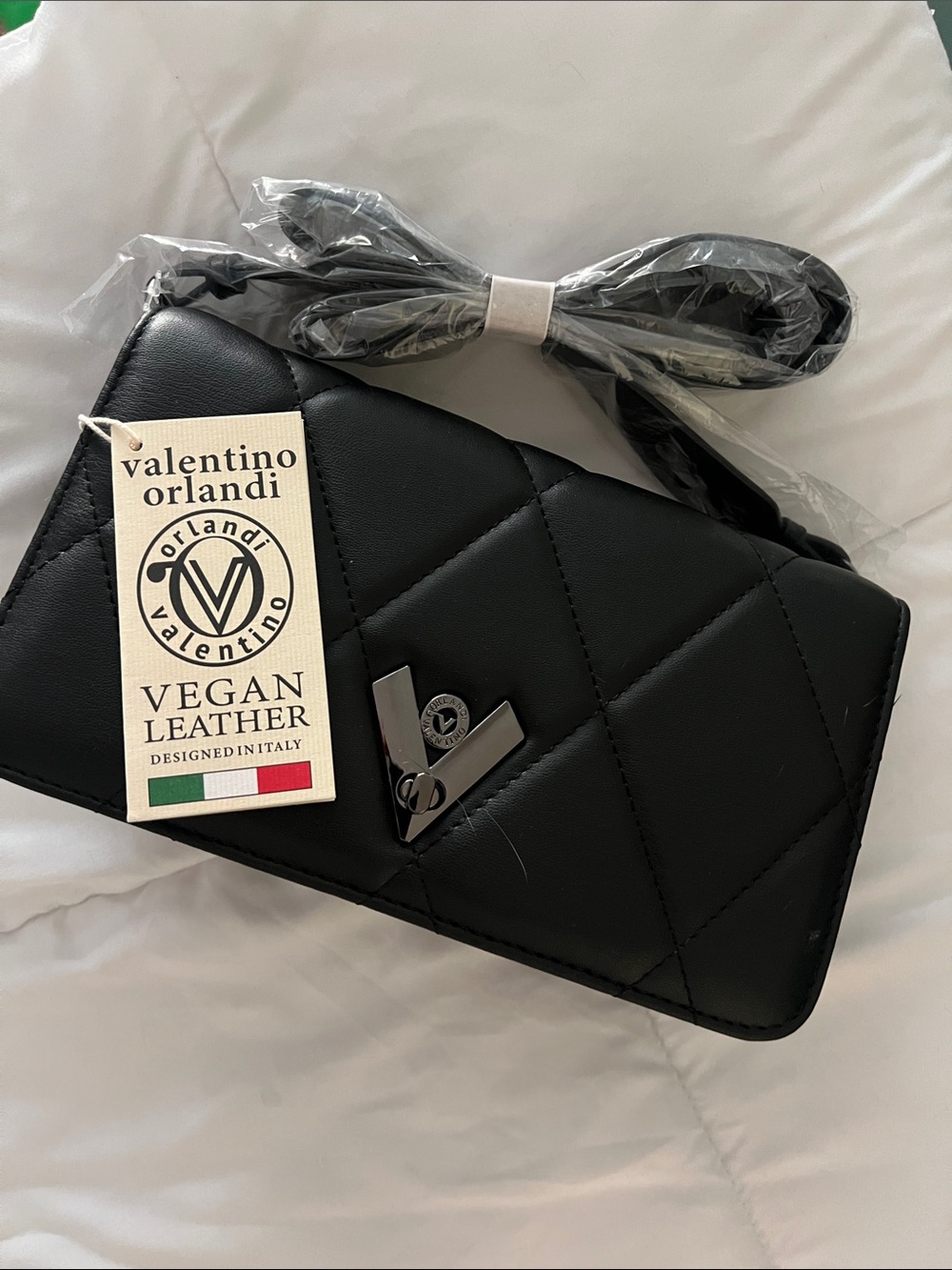 Valentino Orlandi Black Quilted Vegan Leather Crossbody